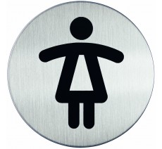 Plaque porte pictogramme toilettes femmes - Diamètre 83 mm