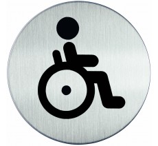 Plaque porte inox picto rond toilettes handicapé