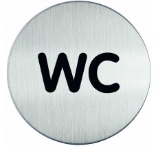 Plaque de porte ronde, en inox, picto "WC" - Diamètre 83 mm