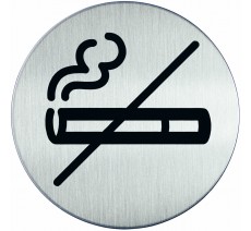 Plaque porte inox picto rond défense de fumer