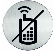 Plaque porte inox picto rond téléphone interdit