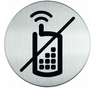Plaque de porte ronde, picto "téléphone interdit" - Diamètre 83 mm