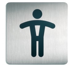 Plaque de porte carrée, en inox, picto "toilettes hommes" - 150 x 150 mm