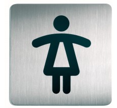 Plaque de porte carrée, en inox, picto "toilettes femmes" - 150 x 150 mm