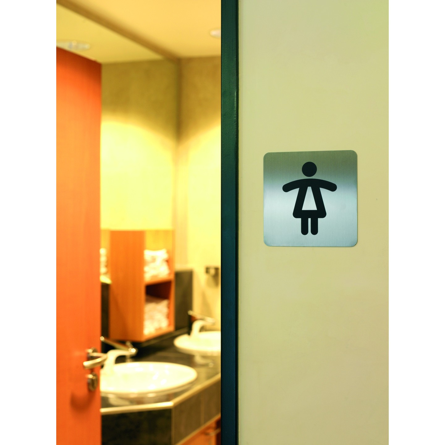 Plaque porte inox picto carré toilettes femme