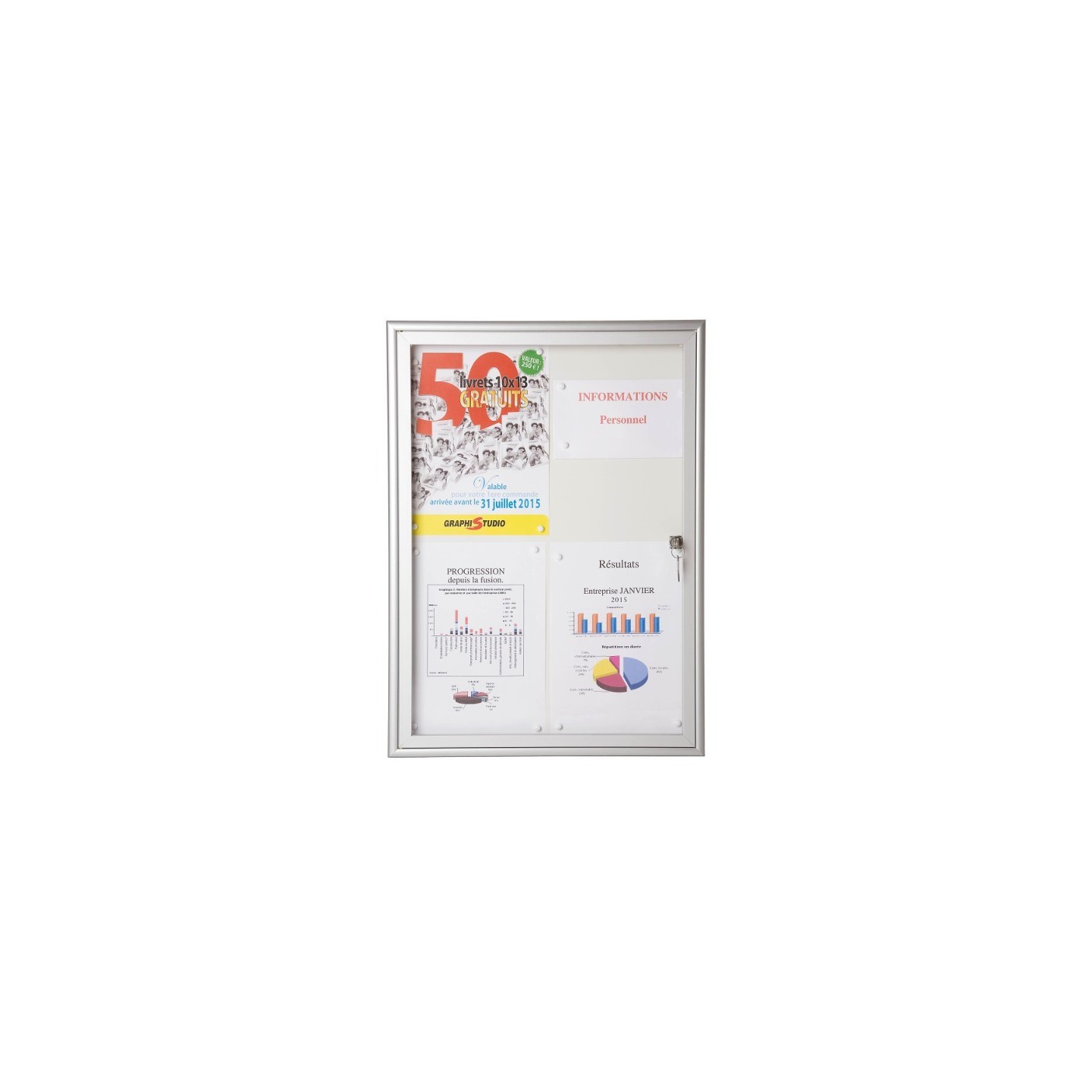 Vitrine grand format alu anodisé, vitre plexi, 12 A4