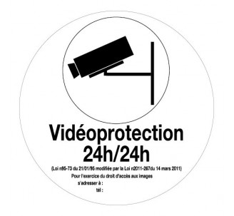 Adhésif souple "Vidéoprotection 24h/24h" Ø 80 ou 180 mm