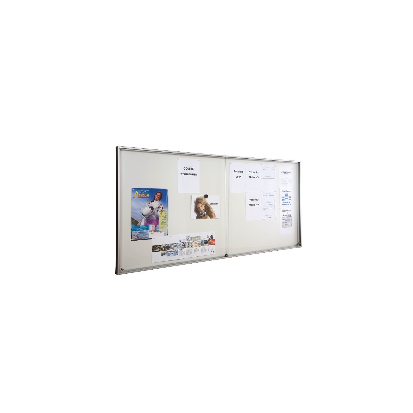 Vitrine Métal coulissante alu anodisé, verre securit, 10 A4