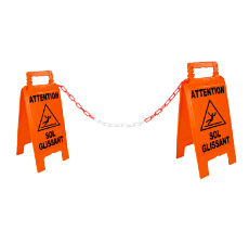 Kit de 2 chevalets "Dangers" orange fluo + 5 m de chaîne