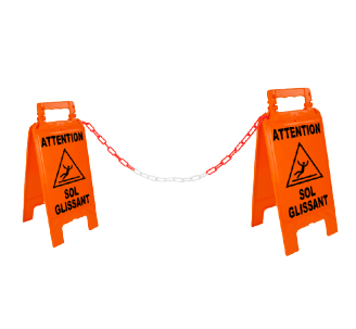 Kit de 2 chevalets "Dangers" orange fluo + 5 m de chaîne