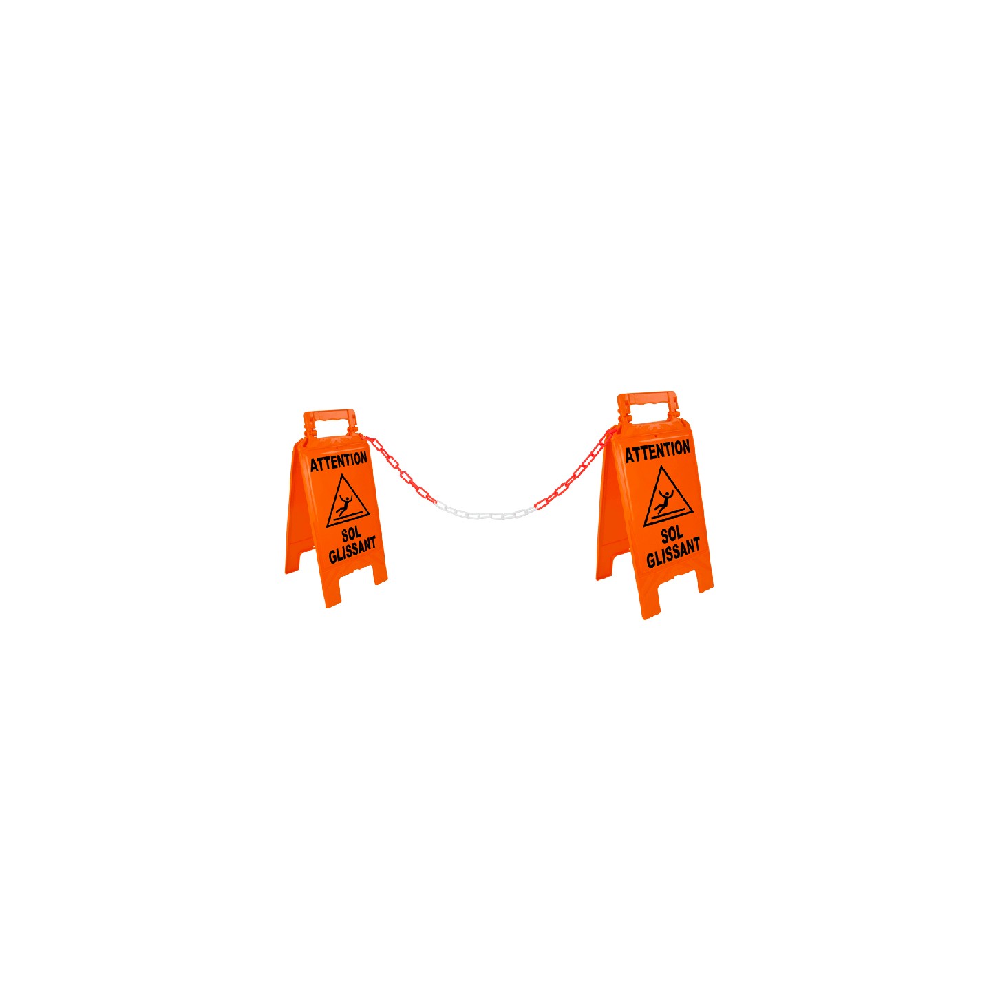 Kit de 2 chevalets "Dangers" orange fluo + 5 m de chaîne