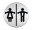 Plaque de porte ronde, en inox, picto "Toilettes mixtes" - Diamètre 83 mm
