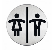 Plaque porte inox picto rond toilettes mixtes