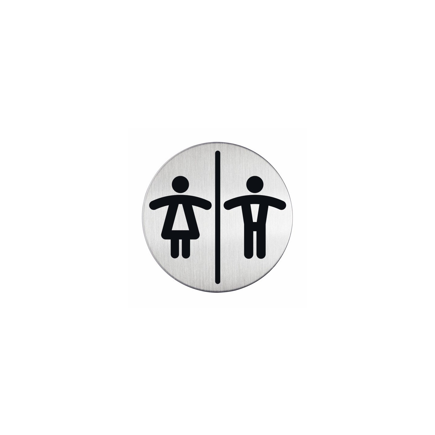 Plaque de porte en inox pour toilettes mixtes, pictogramme rond