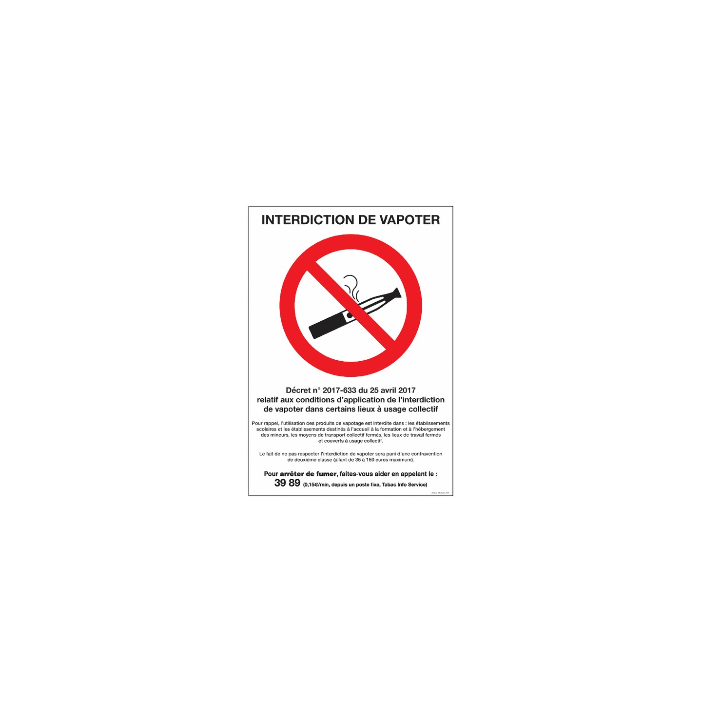 Plaque PVC format A4 interdiction de fumer