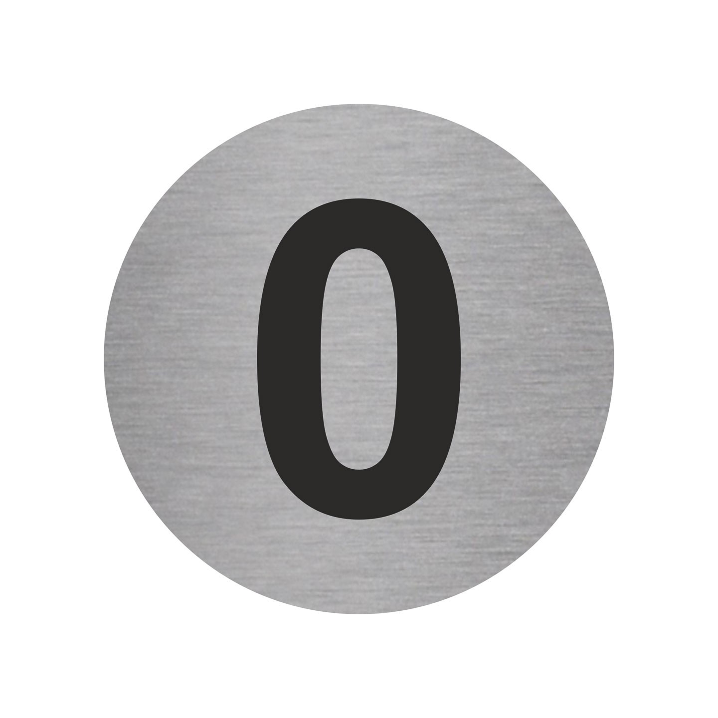 Plaque porte ronde chiffre 0 argent