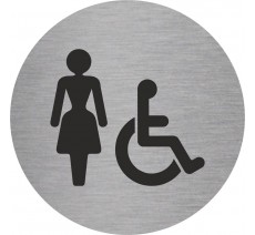 Plaque porte ronde toilettes femme, handicapé argent