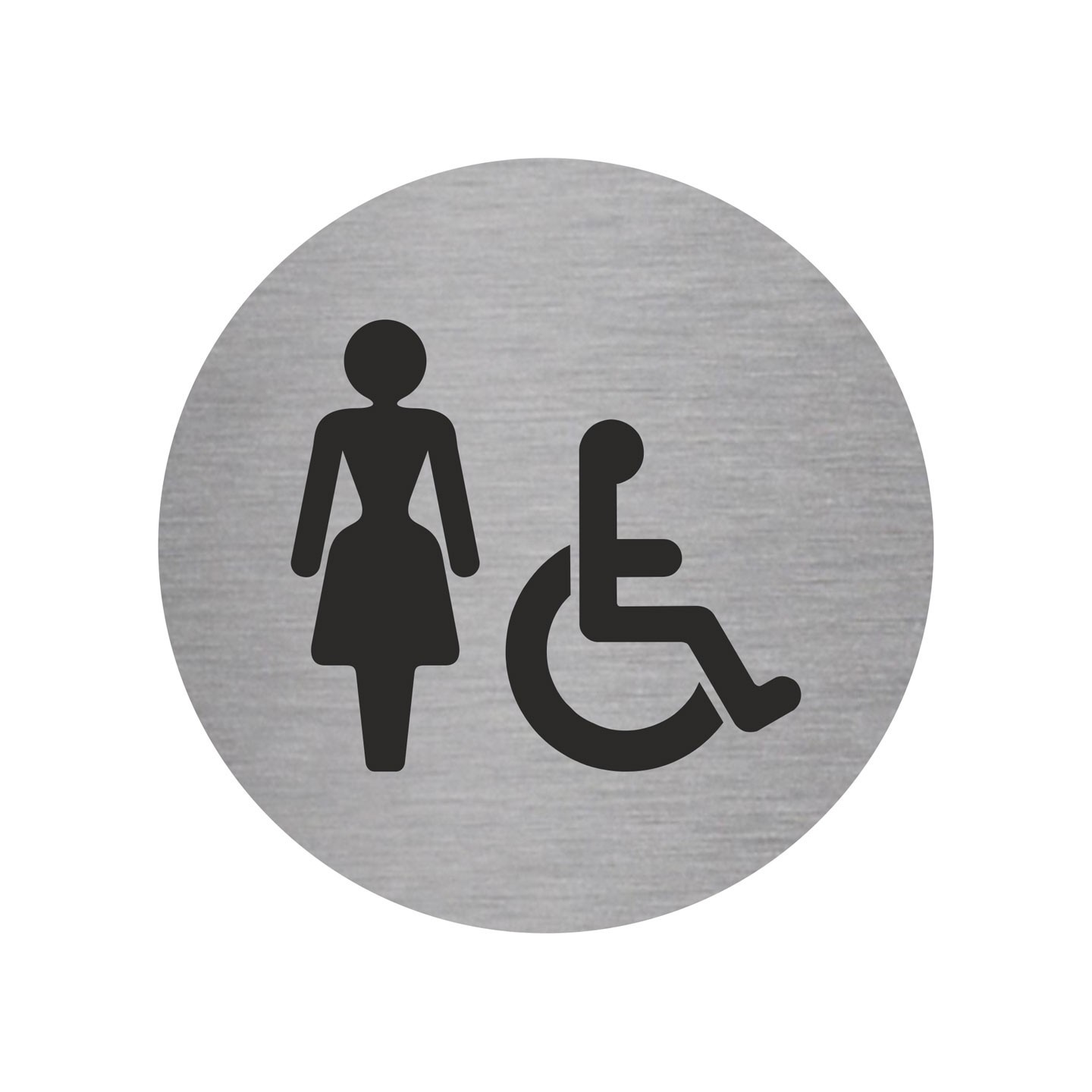 Plaque porte ronde toilettes femme, handicapé argent