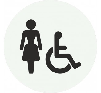 Plaque porte ronde toilettes femme, handicapé blanc