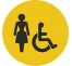Plaque porte ronde toilettes femme, handicapé jaune