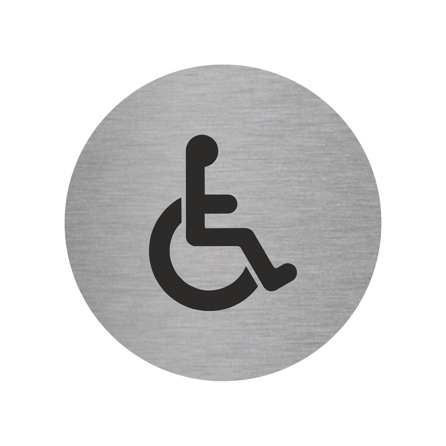 Plaque porte ronde toilettes handicapé argent