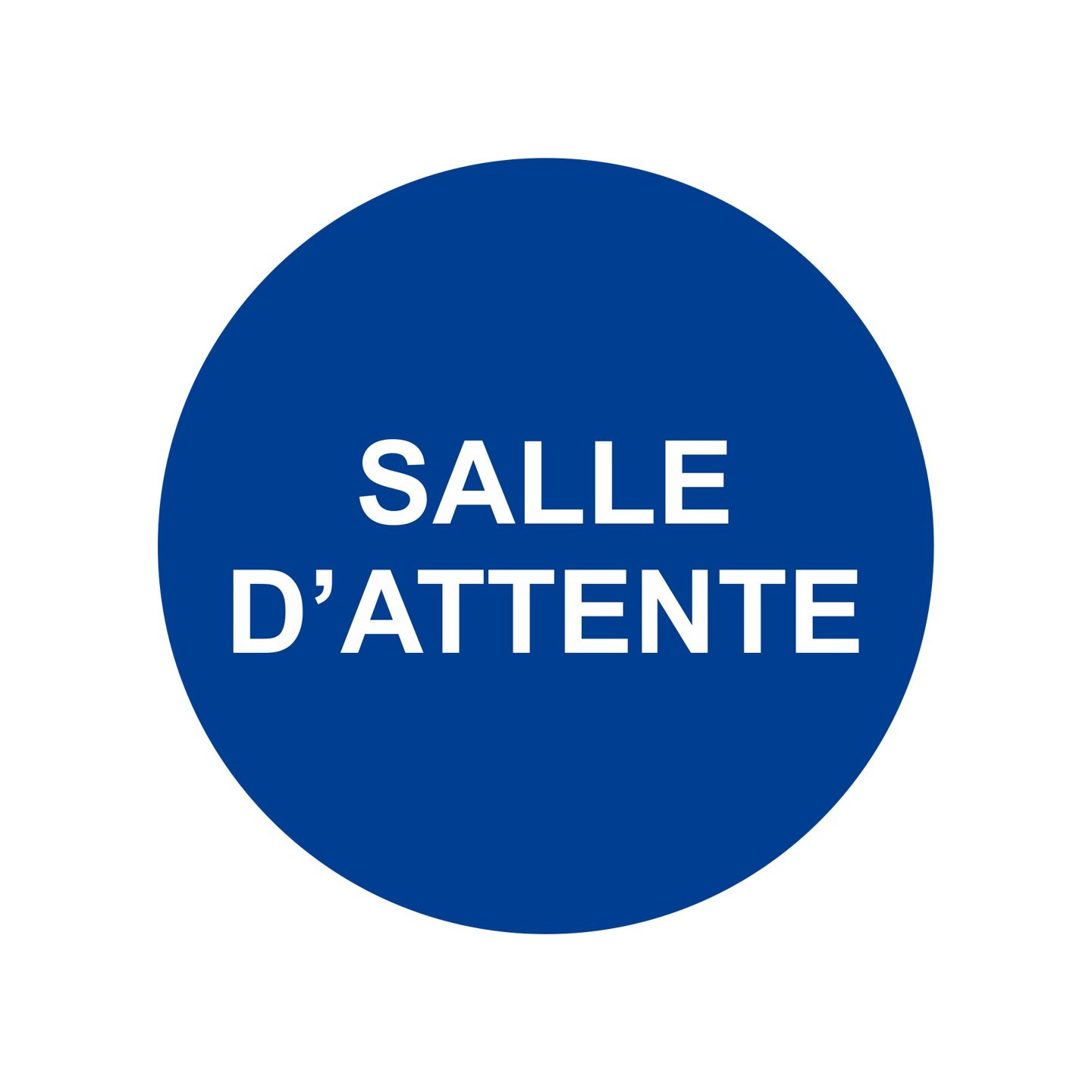 Plaque porte ronde Salle d'attente bleu