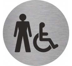 Plaque porte ronde toilettes homme , handicapé argent