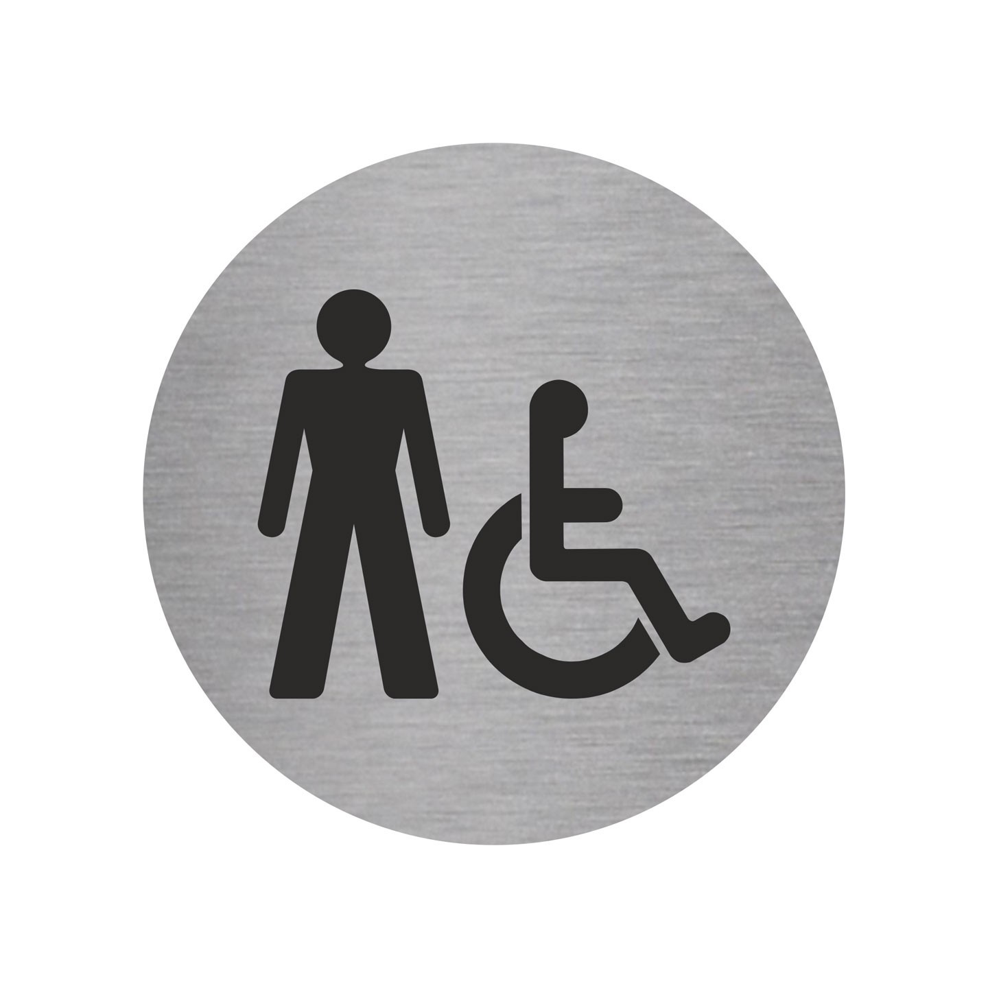 Plaque porte ronde toilettes homme , handicapé argent