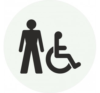 Plaque porte ronde toilettes homme , handicapé blanc