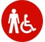 Plaque porte ronde toilettes homme , handicapé rouge