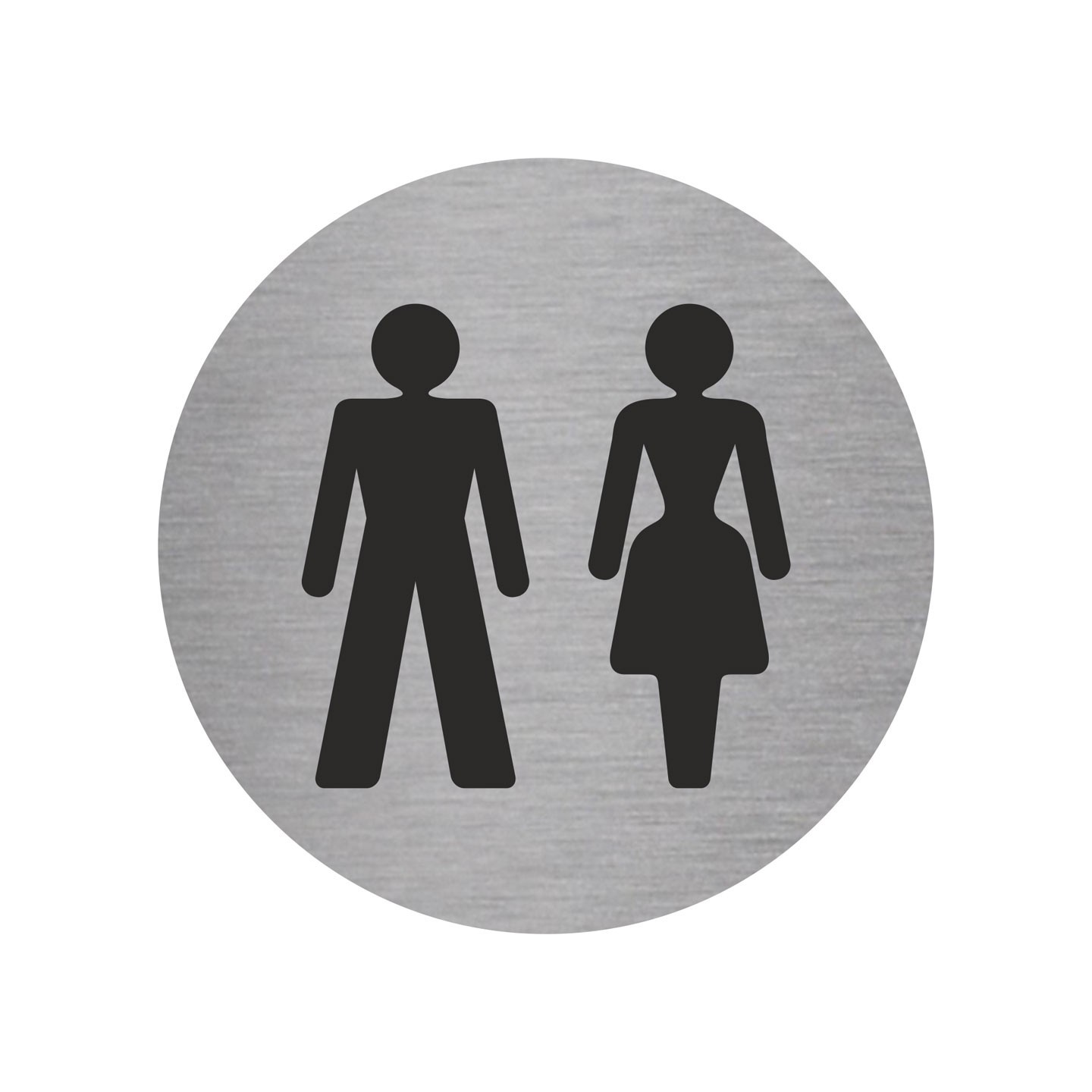 Plaque porte ronde toilettes mixtes argent