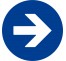 Plaque porte ronde flèche vers la droite bleu