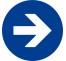 Plaque porte ronde flèche vers la droite bleu