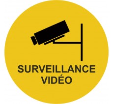 Plaque porte ronde surveillance vidéo jaune