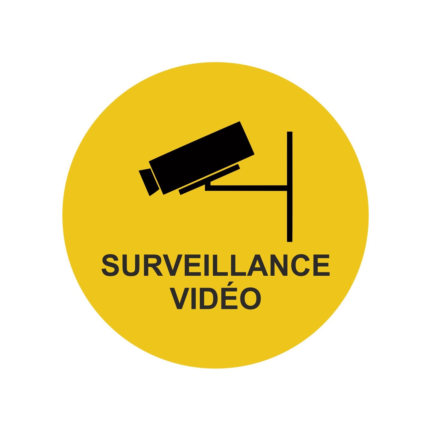 Plaque porte ronde surveillance vidéo jaune