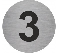 Plaque de porte ronde "Chiffre 3" - pictogramme alu ou PVC