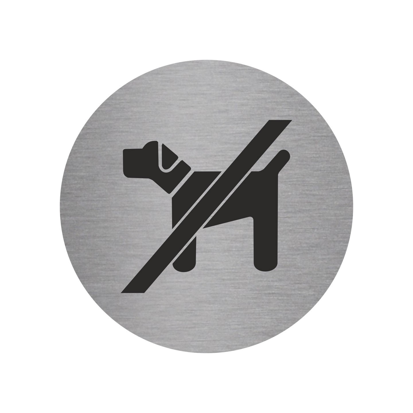 Plaque porte ronde chiens interdits argent