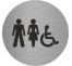 Plaque porte alu picto rond Toilettes mixtes, handicapés