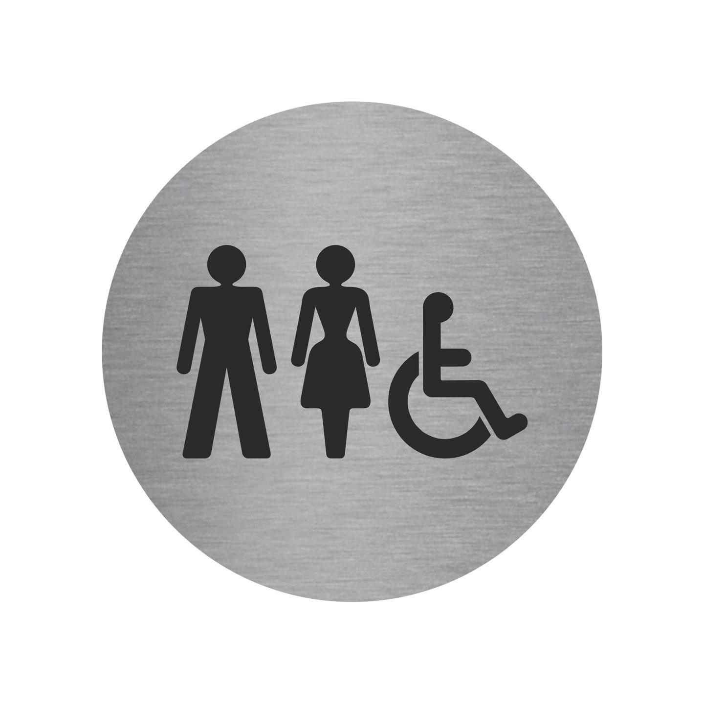 Plaque porte ronde Toilettes mixtes, handicapés argent