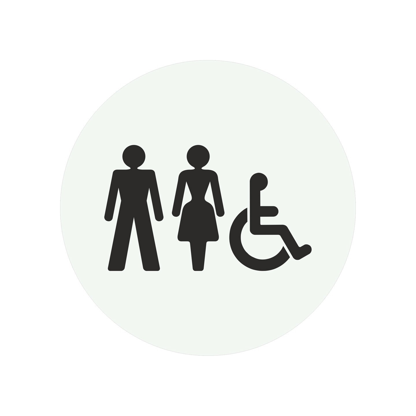 Plaque porte ronde Toilettes mixtes, handicapés blanc