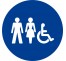 Plaque porte ronde Toilettes mixtes, handicapés bleu