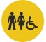 Plaque porte ronde Toilettes mixtes, handicapés jaune
