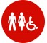 Plaque porte ronde Toilettes mixtes, handicapés rouge