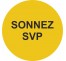 Plaque porte ronde Sonnez SVP jaune
