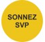 Plaque porte ronde Sonnez SVP jaune