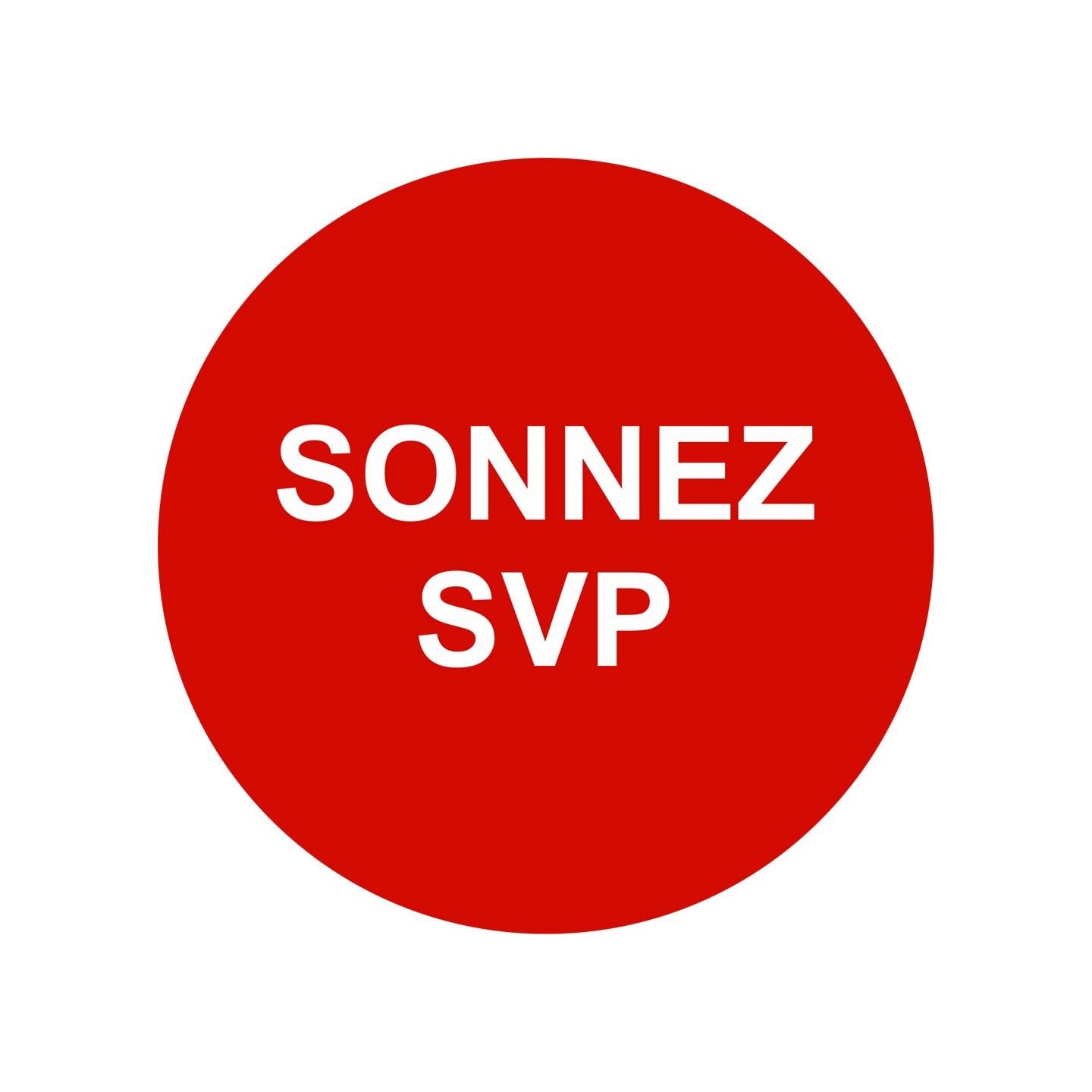 Plaque porte ronde Sonnez SVP rouge