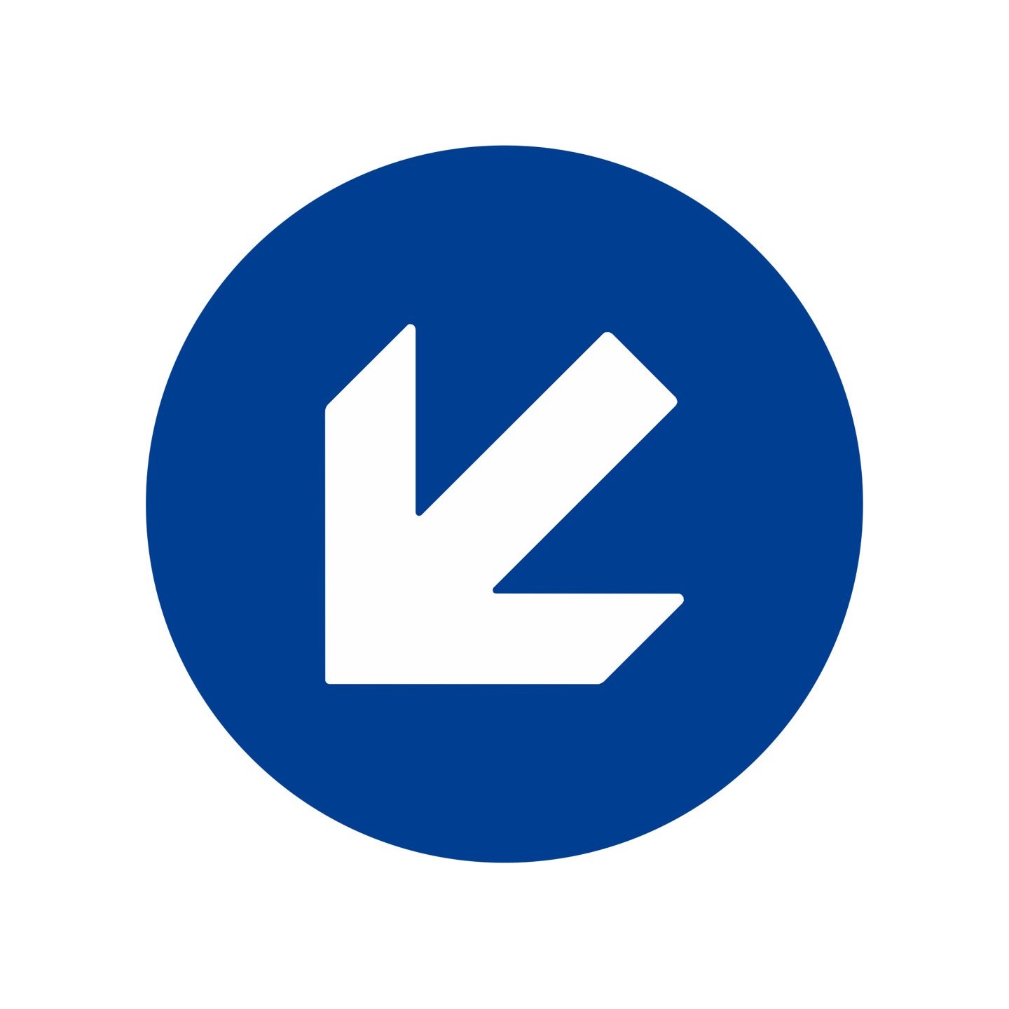 Plaque porte alu picto rond Flèche en bas vers la gauche