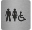 Plaque porte alu brossé picto carré toilettes mixtes, handicapé