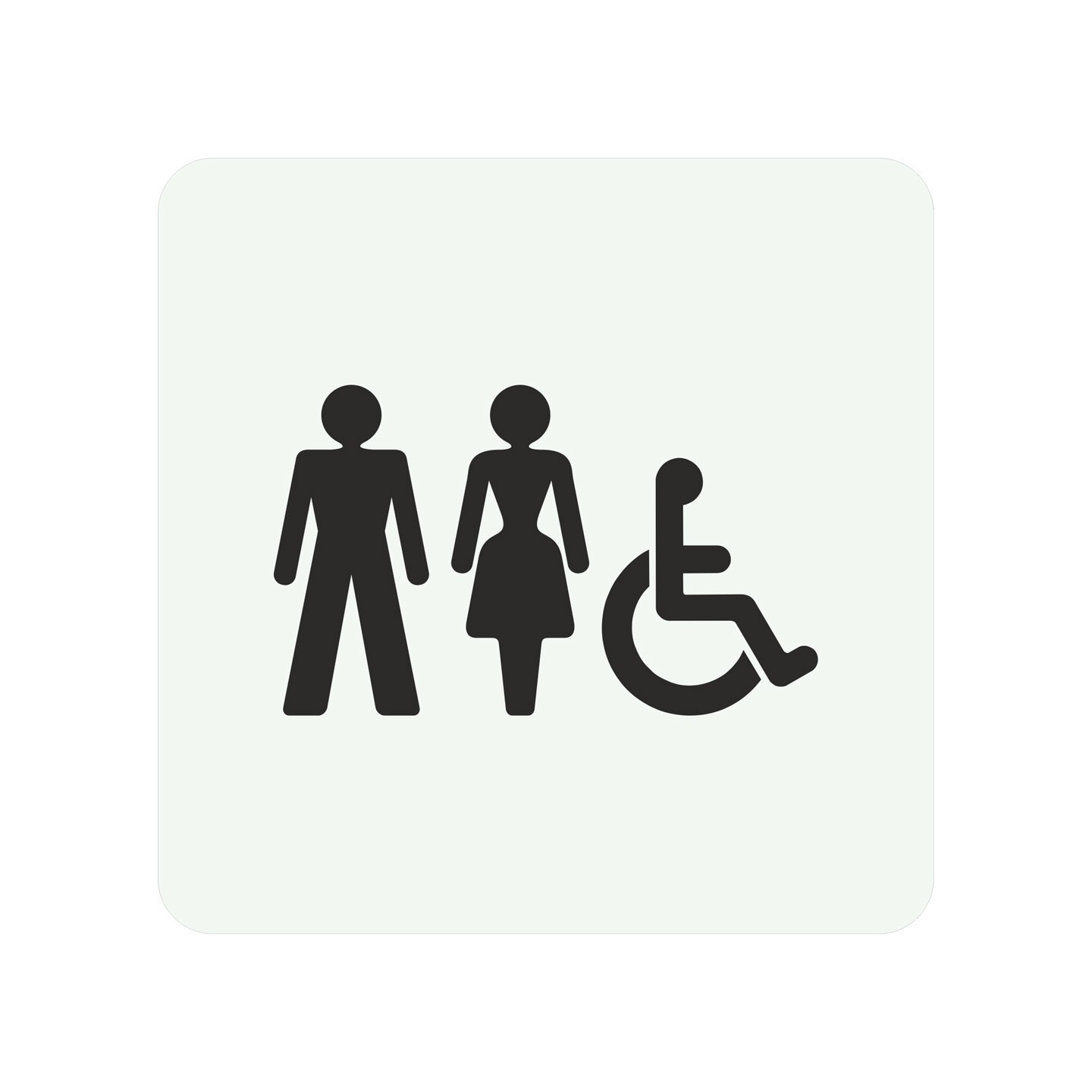 Plaque porte carré toilettes mixtes, handicapé blanche