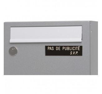 Plaque "PAS DE PUBLICITE - SVP" - Fond noir, texte gravé blanc